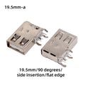 10PCS USB A Type Female Socket 14mm 19.5mm 4Pin AF 90° Right Angle Side Insertion Flat Edge Curled Edge 2.0 USB-A Type Connector