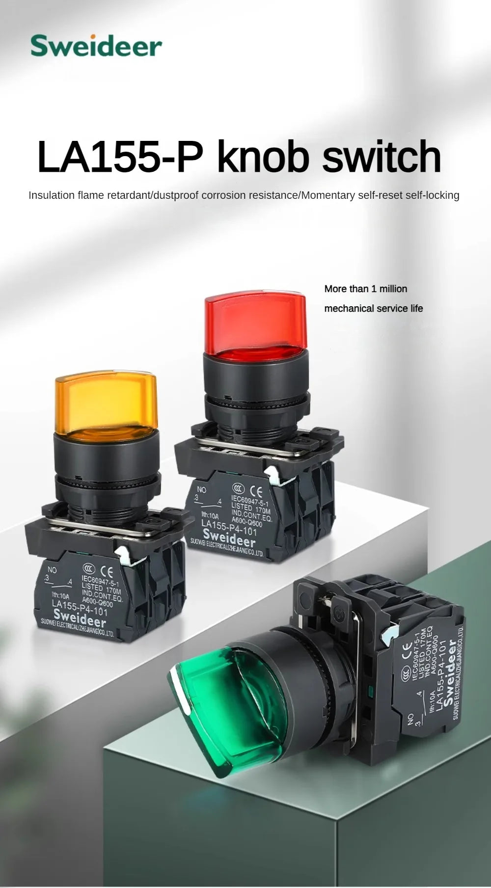 XB4 Knob Switch with LED 22mm 2/3Position Self Locking 1NO/2NO/1NO1NC Select Rotary Switch with Light 12V 24V 220V 10A Red Green