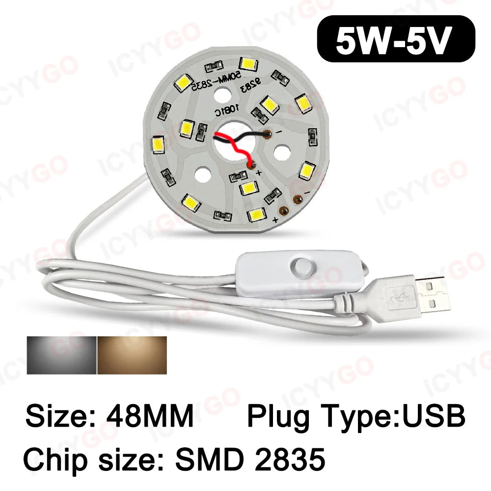 USB 3W 5W 10W DC5V 5730 2835 SMD LED Light Board LED Chip White Warm Light with On/Off Switch Cable Light Source Light Board