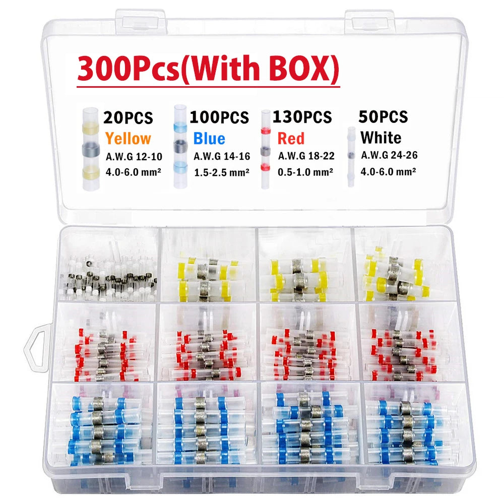 50-1000Pcs Heat Shrink Butt Crimp Terminals Waterproof Solder Seal Electrical Butt Connectors Wire Cable Splice Terminal Kit