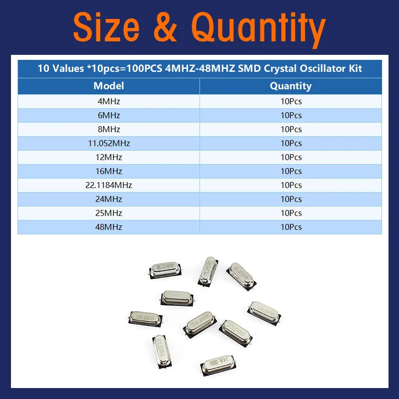 35/100/200PCS HC-49S Crystal Oscillator Kit Quartz Crystal Resonator Set 4Mhz 6Mhz 8Mhz 12Mhz 16Mhz 20Mhz 24Mhz 25MHz 48MHz