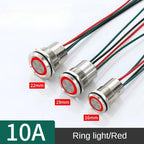 16/19/22mm IP67 Waterproof Metal Push Button Switch 10A High Current LED Light Momentary Latching Outdoor Power Switch Red Green