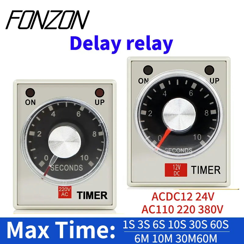 AH3-3 Power on Delay Timer Time Switch Delay Timer Relay With 8pin Socket 12 24V 110V 220V 380V Adjustable time 1~60S 3~60M