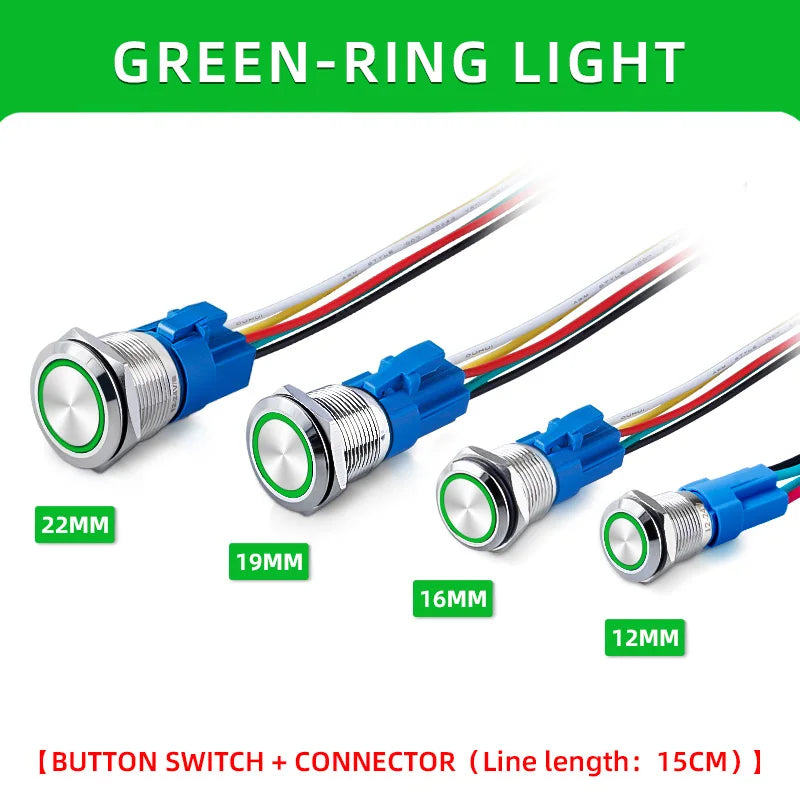 Metal Switch Button Push With Wire Waterproof on off 12mm 16mm 19mm 22mm Momentary/Latching Led Light Start Stop 5V 12V 24V 220V