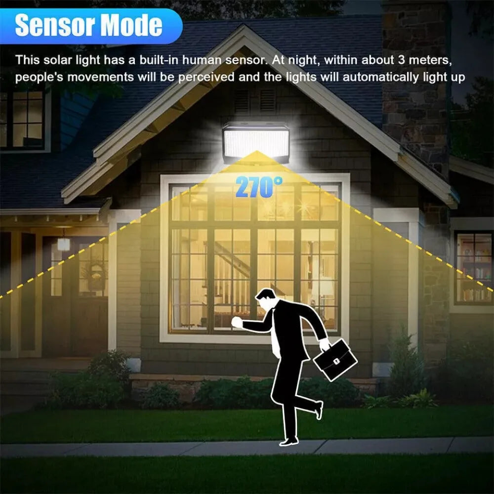 468LED Solar Power PIR Motion Sensor Wall Light 3 Working Modes Waterproof Security Solar Lights for Garden Path Yard Garage