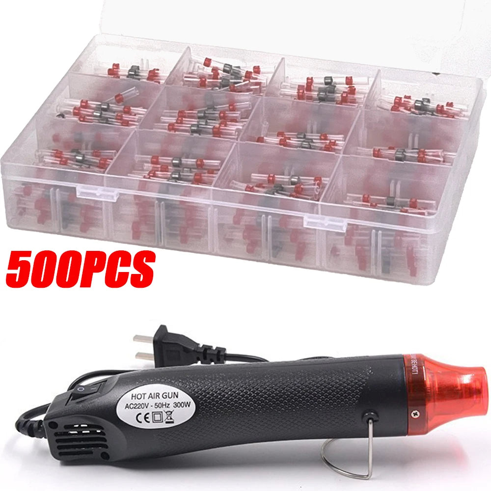 50-1000PCS Heat Shrink Butt AWG22-18 Red Solder Insulated Waterproof Electrical Splice Wire Connectors with Hot Air Gun Us/Eu