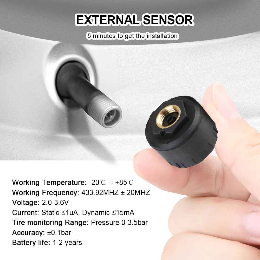 Digital LCD Display Universal Smart Car TPMS Tyre Pressure Monitoring System Auto Security Alarm Solar Charging