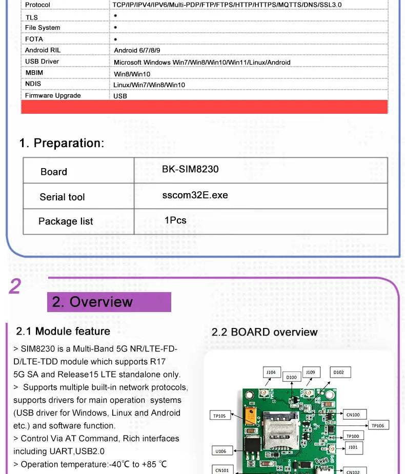 SIMCom 5G Core Board Breakout Module SIM8230G Global Multi Band RedCap Support GNSS/GPS Compatible LTE 4G Bands SIM7600 SIM8200