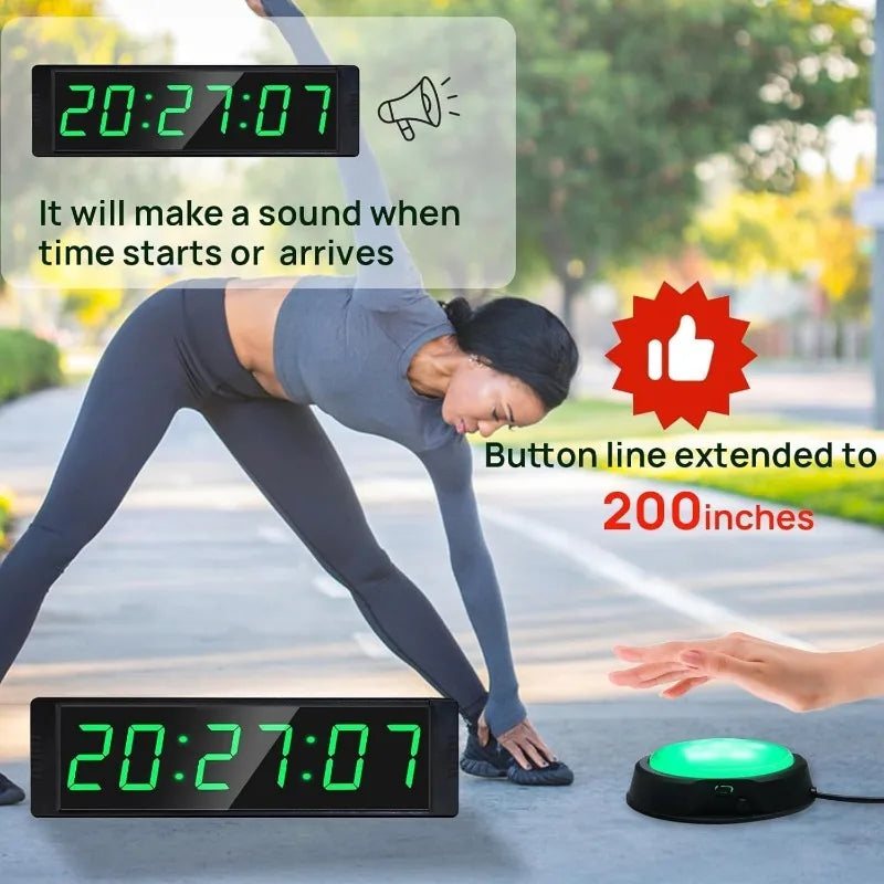 Gym Timer Clock for Home Fitness Timer with Stopwatch Button, Large Digital Stopwatch Countdown Clock, 12/24H Digital Wall Clock