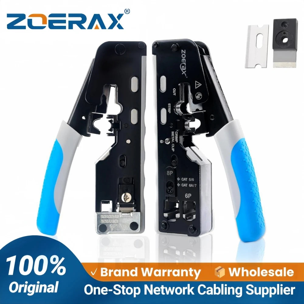 ZoeRax RJ45 Ethernet Crimping Tool for CAT8 Cat7 Cat6a Cat6 Cat5e Ethernet Connectors with wire stripping and cutting functions