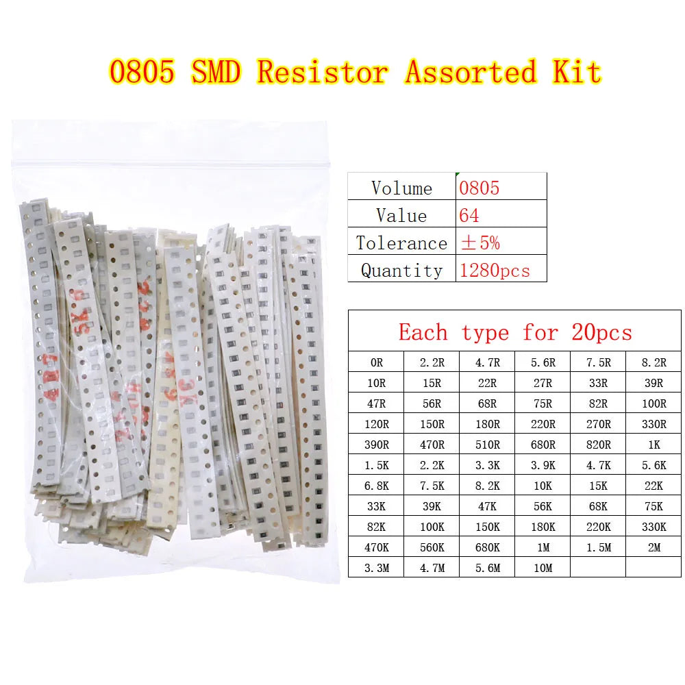 0402 0603 0805 1206 2512 SMD Chip Fixed Resistor 0ohm-10Mohm Assortment Kit pack