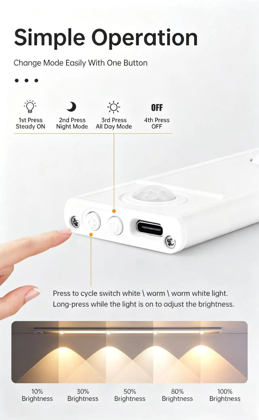 LED Cabinet Light USB Rechargeable Motion Sensor Dimmable LED Night Lamp For Kitchen Wardrobe Closet Home Lighting 20/30/40/50CM