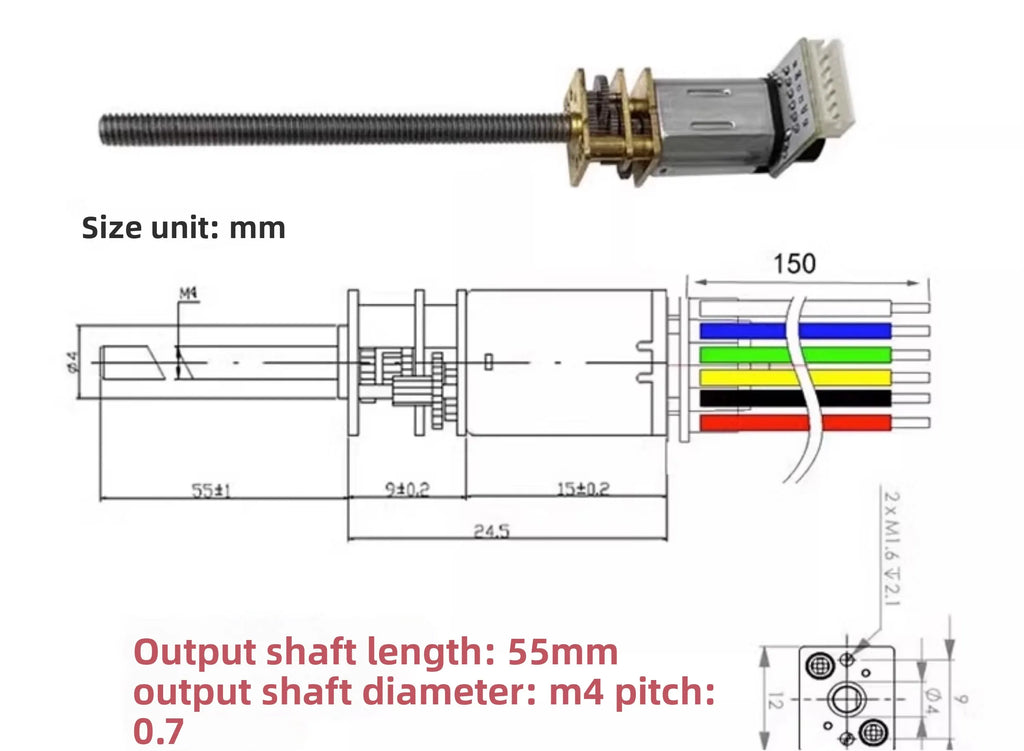 N20 Encoder Motor with Hall Sensor, 6V DC Micro Gear Motor Low Speed, M4 Threaded Shaft for DIY Robotics and Models