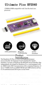 Ultimate Pico RP2040 128Mbit 16MB/4M compatible with Raspberry Pi, featuring a dual-core processor