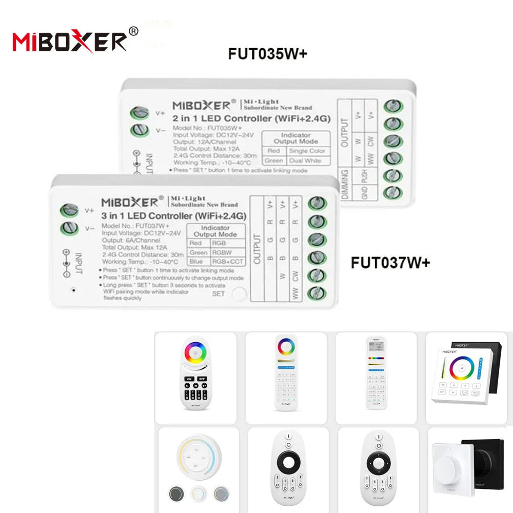 Miboxer Tuya APP Smart Controller WiFi+2.4G FUT035W+ 2in1 FUT037W+ 3in1 DC12-24V Single Color Dual White RGB RGBCCT LED Strip