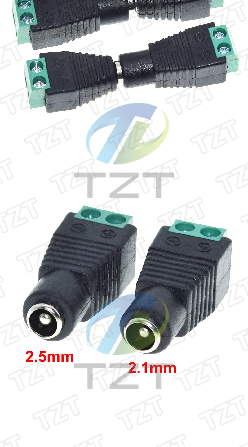 5.5MM x 2.1MM / 2.5MM Female Male DC Power Plug Adapter for 5050 3528 5060 Single Color LED Strip and CCTV Cameras