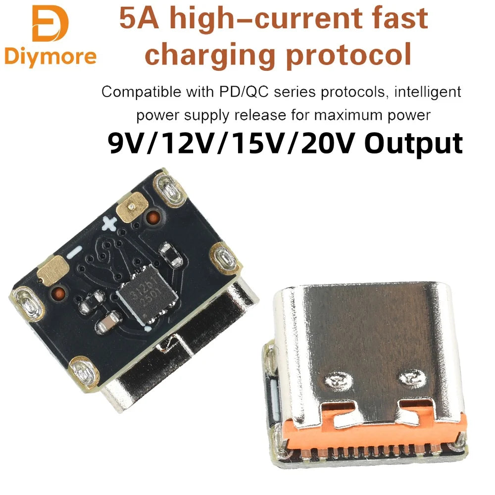 PD3.0 PD3.1 QC2.0 Mini PD to DC Deceiver Fast Charging Module DC 9V/12V/15V/20V Fixed Voltage Output Voltage Trigger Type C