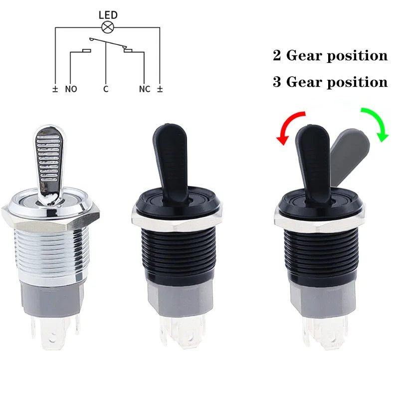 16MM Metal Toggle Switch Waterproof LED Light Self-locking 2/3 Position On Off Micro Button Switch 1NO1NC 15A 12V 220V 3pin/5pin