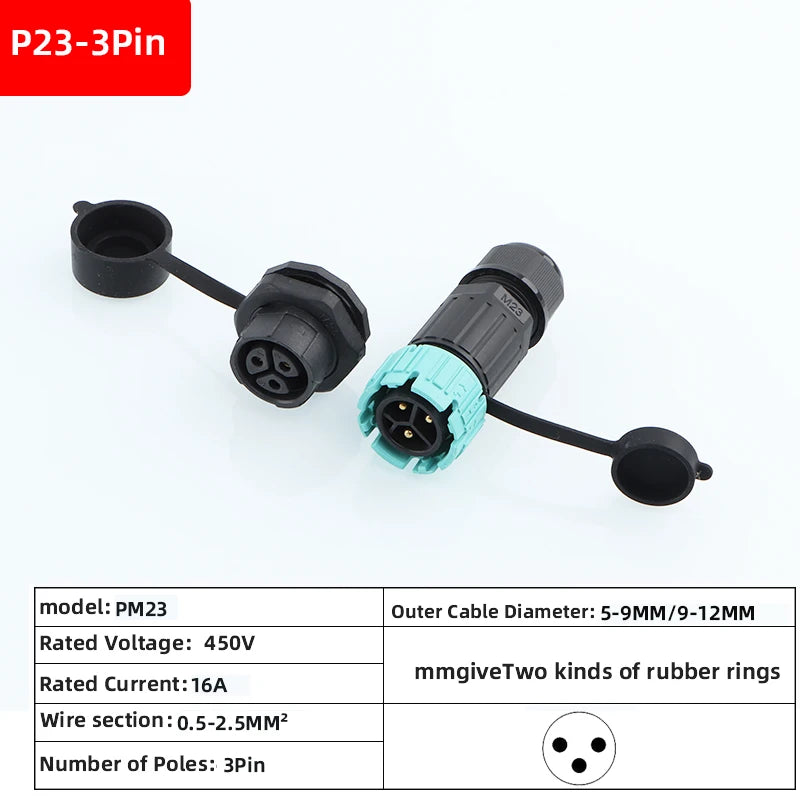 P23 quick connection waterproof connector IP68 waterproof connector male and female aviation plug LED adapter cable connection