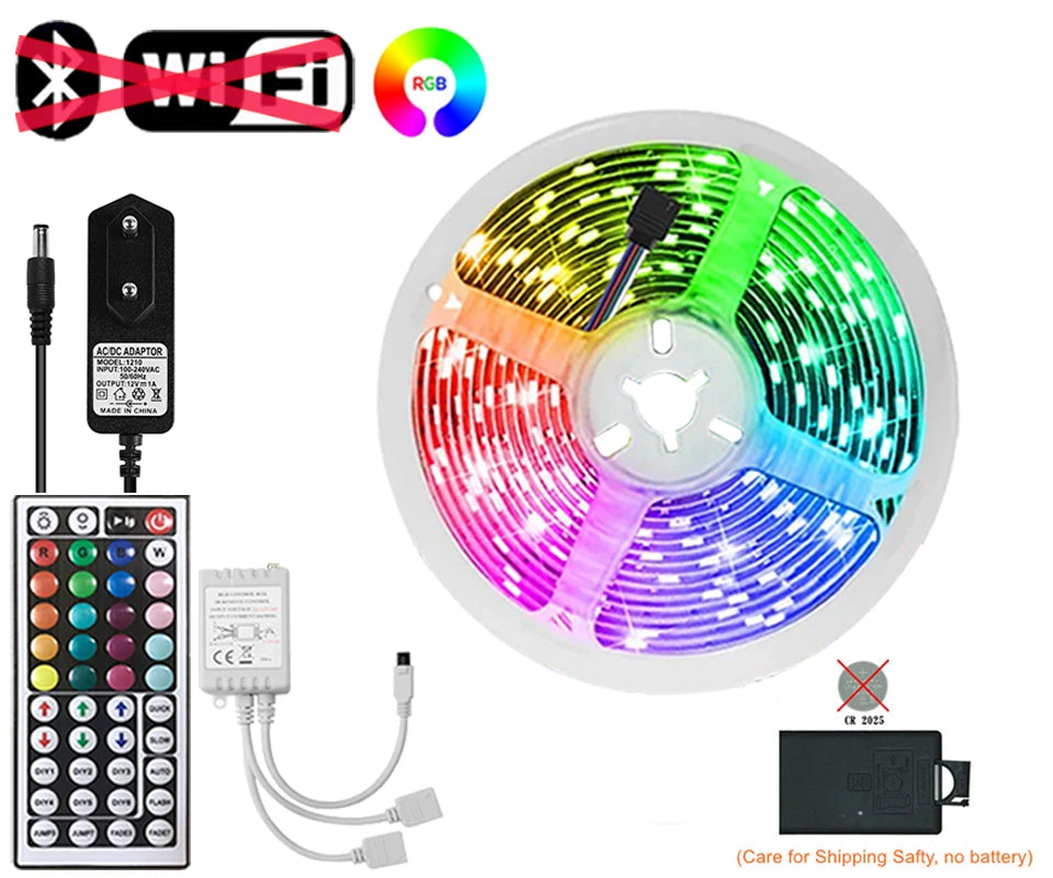 30M 12V WiFi Bluetooth RGB LED Strip Lights 5050 with Ac100-240V Adapter APP Control Music Sync Remote for Bedroom Kitchen Party