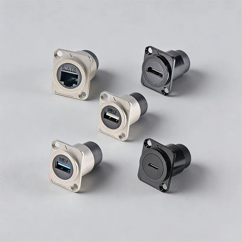 1PC Metal D Type Module RJ45 CAT6&USB 2.0/3.0&Type C&HDMI-Jack Socket Through Network Panel Mounting Electronic Connector