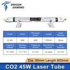 40W-45W Co2 Laser Tube Metal Head Glass Pipe Length 800mm Lamp Diameter 50mm High Power For CO2 Laser Engraving Cutting Machine