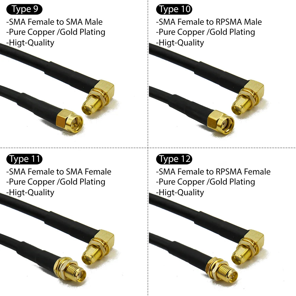 RG58 SMA to SMA Male Female RF Pigtail Jumper Cable Straight Right Angle Antenna Extension Wire for WiFi 3G 4G GSM Radio