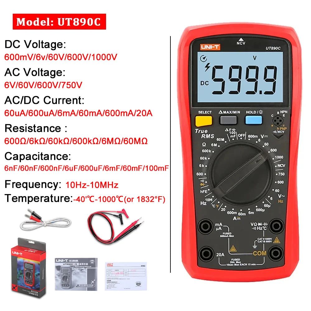 UNI-T Multimeter Professional UT890C UT890D+ UT89X UT89XD UT89XE UT60S UT60BT UT61B+ UT61D+ UT61E Plus Electrical Multi Meter