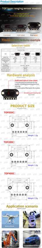 VL6180/VL53L0X/VL53L1X Time of Flight (ToF) Laser Ranging Sensor Module TOF050C TOF200C TOF400C 50CM/2M/4M IIC For Arduino STM32