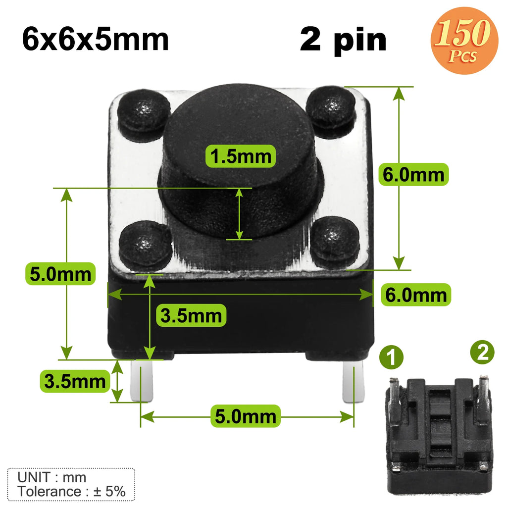 6x6mm Micro Push Switch Touch Button 4.3 5 6 7 mm Mini Tactile Pushbutton Toggle Pcb Momentary 2pin 4pin Push-button for Arduino