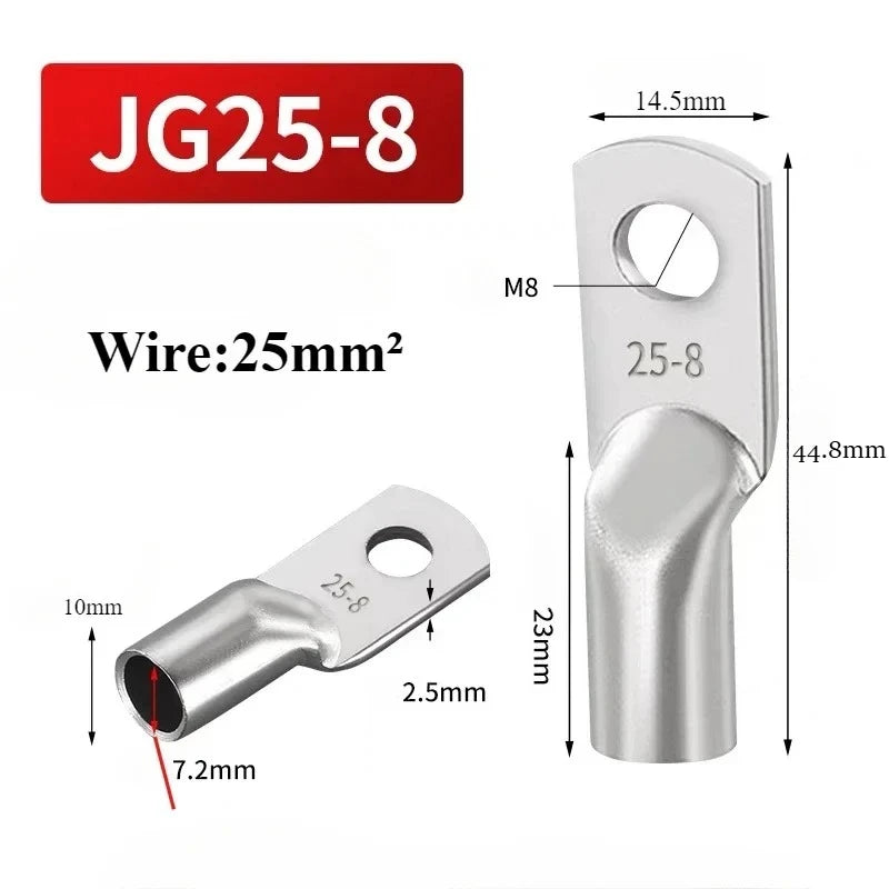 JG Copper Terminal Crimp Terminal Ring Lug Tin Plated Terminal For Connection Electric Cable Power M6 M8 M10 M12 Solid Connector