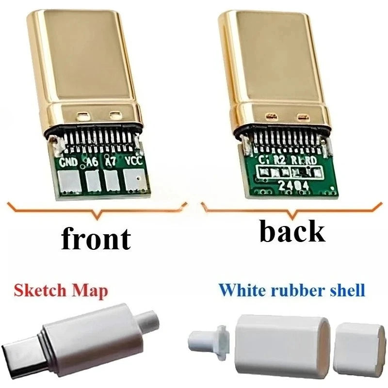 5pcs/Lot 4Pin USB Type-C Gold-plated Male Plug USBC DIY Self-repair Welding Charging Data Line Parts Type C Connector for Phone