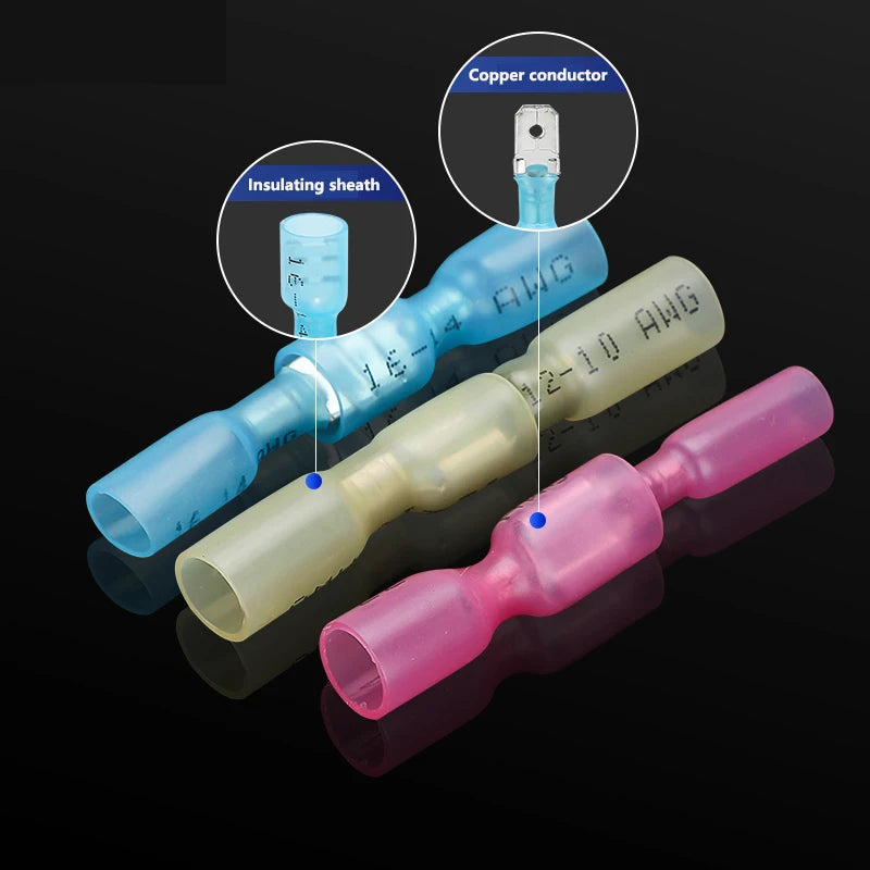 50Pcs Heat Shrink Insulated Spade Terminals Male Female Splice Cable Kit Fast Disconnect Butt Wire Connectors Waterproof