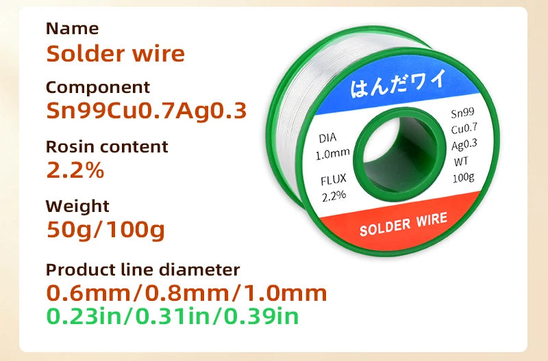 Sn99.3 Cu0.7 50G 100G Lead Free Solder Wire Tin 0.5/0.6/0.8/1.0mm Rosin Core Solder Welding Soldering Iron