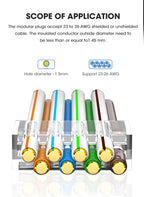 ZoeRax CAT8 CAT7 CAT6A Connector, Non-Pass Through RJ45 Connectors, 3-Prong 50μ Gold Plated with Strain Relief Boots