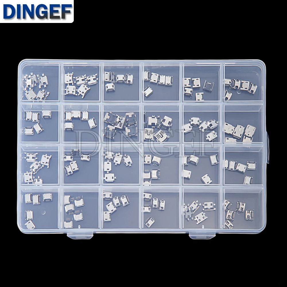 120Pcs Micro USB Connector Kit 24 Models Female Mini Usb Soldering Connectors Diy For MP3/4/5 Samsung Huawei SMD DIP Socket Kit
