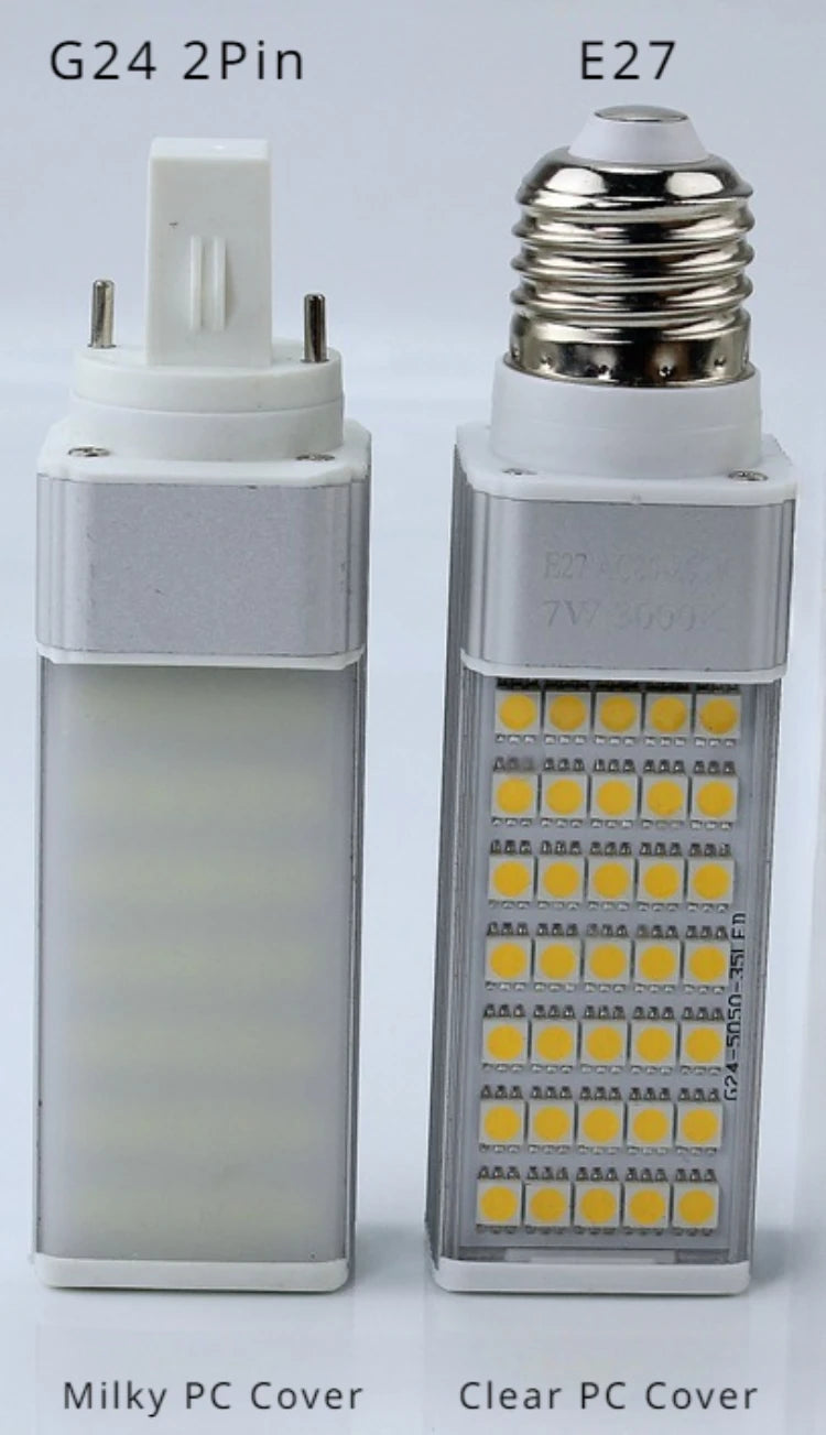G24 2Pin 7W9W10W12W15W18W E27 LED Corn Bulb Lamp Horizontal Clear Cover Rotatable 85-265V Plug 2U PLC CFL LED Replacement Light