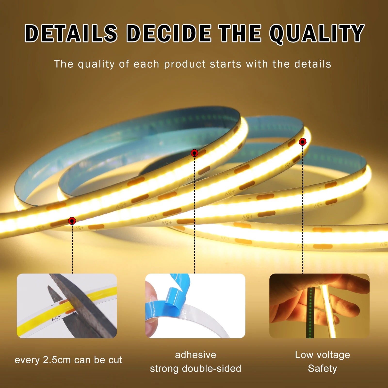 5V Flexible COB LED Strip Light 320LEDs/m White/Red/Blue/Green USB Power with Dimmer/Switch Adhesive Tape Cabinet Room Lighting