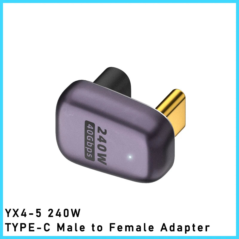 5A Type-C OTG Adapter 240W Fast Charging Data Converter USB4.0 40Gbps Support 8K 60Hz USB C 90/180 Degree Elbow Adapter