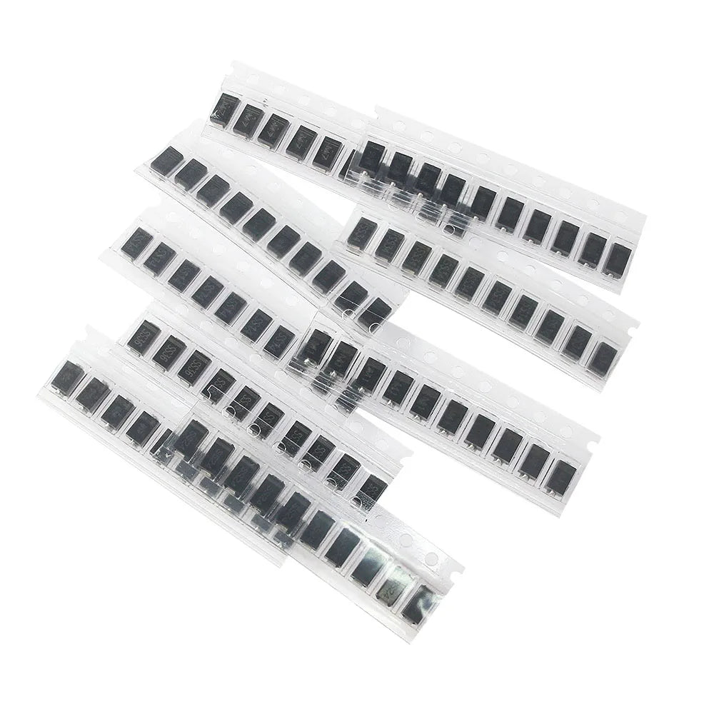 90PCS Rectifier Diode 1N4007 1N4001 1N4004 SS14 SS24 SS34 SS16 SS26 SS36 SMD Schottky Diode Assort Kit
