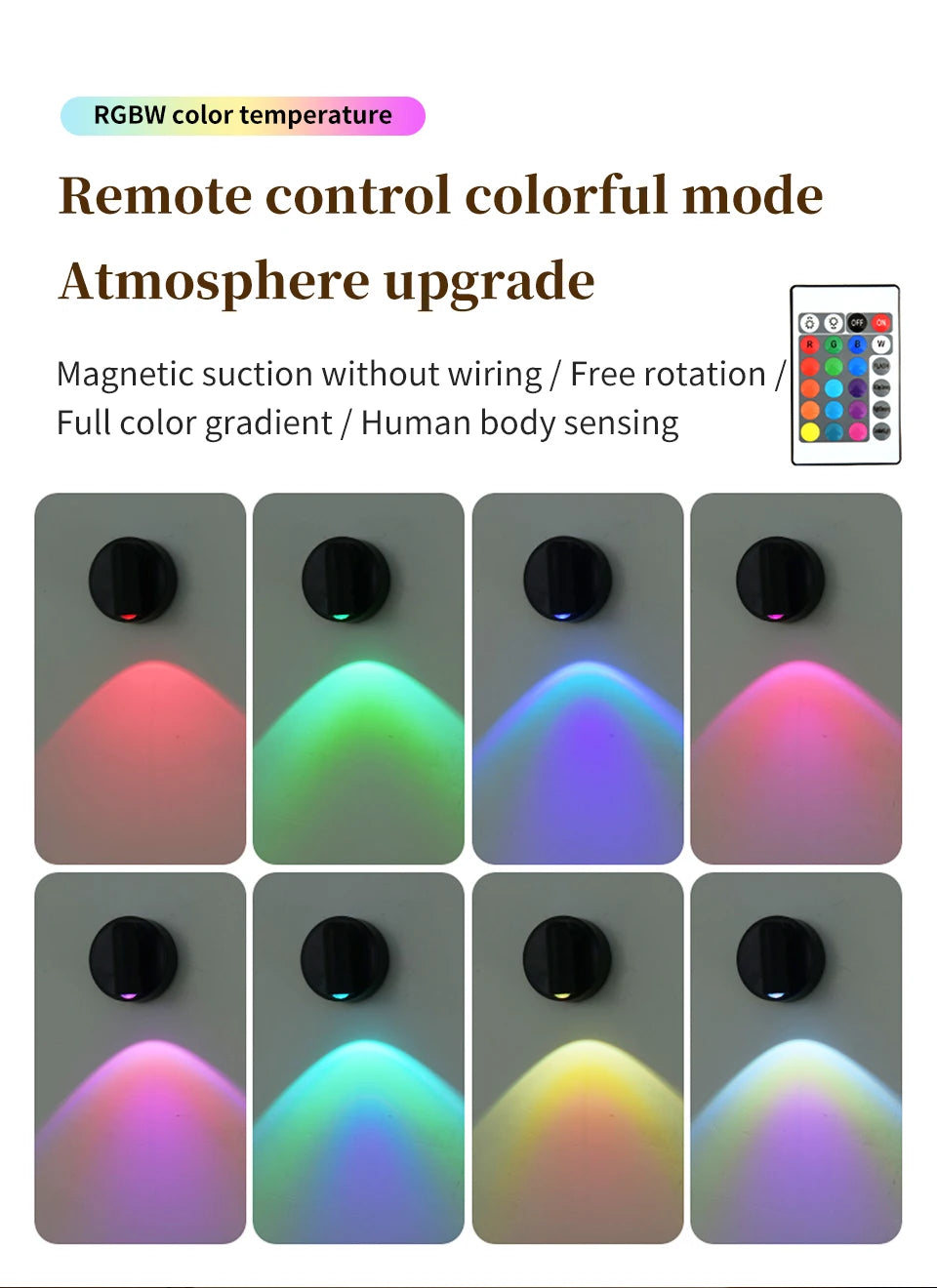 Motion Sensor LED Night Light Rechargeable Cordless Wall Lamp with Remote Control Touch Dimmable Magnetic Spotlight for Hallway