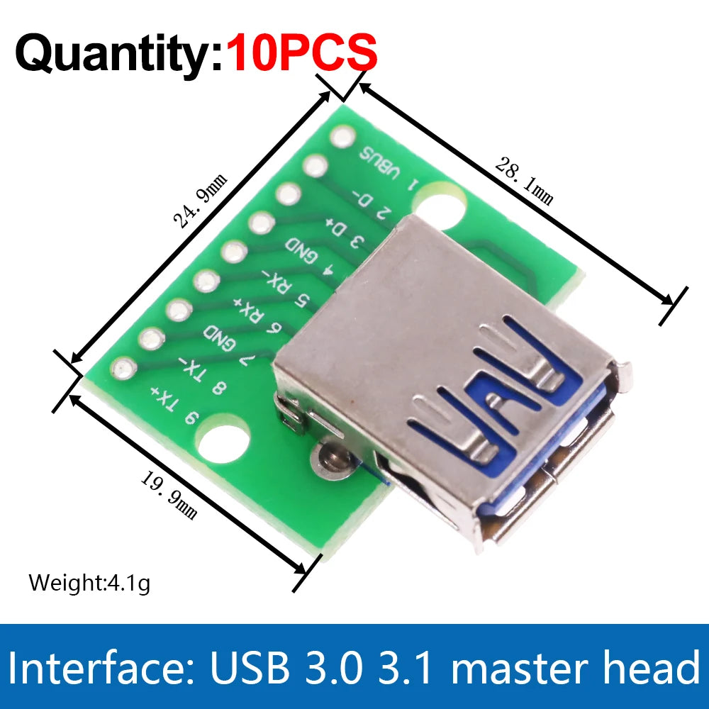 Micro Mini Type-c USB A Male USB 2.0 3.0 A Female USB B Connector Interface to 2.54mm DIP PCB Converter Adapter Breakout Board