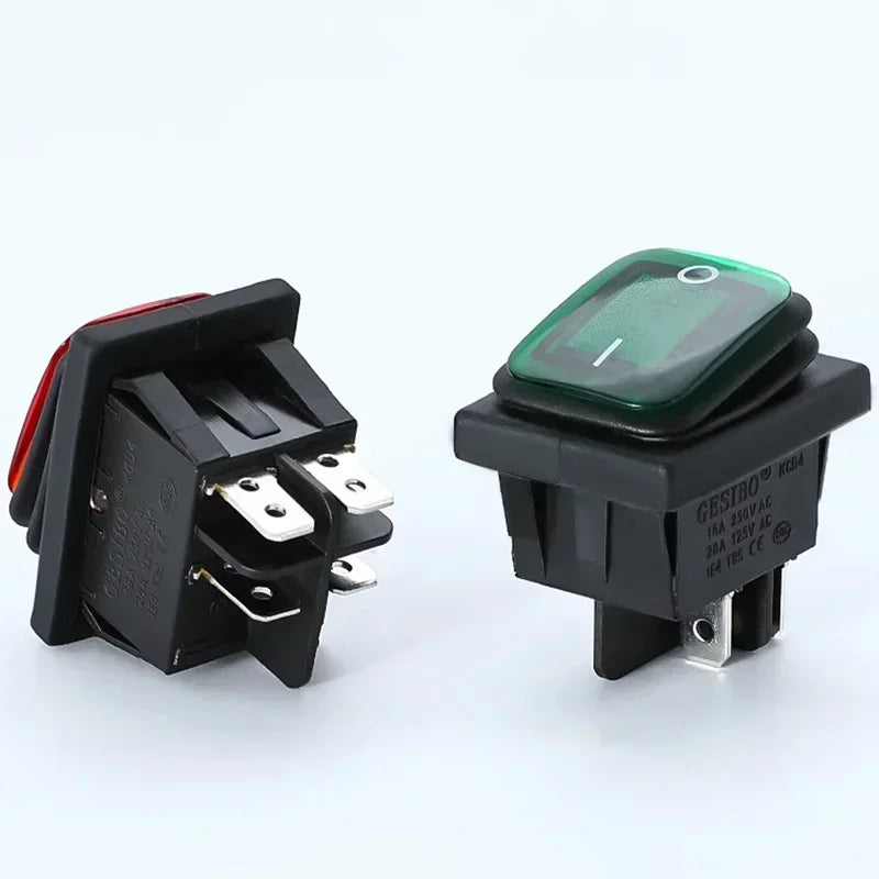 2Pcs KCD4 IP67 Waterproof 4Pin Rocker Switch Auto Boat Marine DPDT 12V/220V Heavy Duty Push Button Switch with LED Light