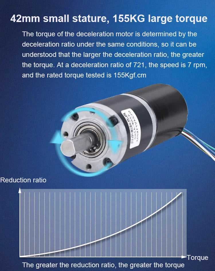 12V 24V 42MM 4260 155KG Planetary Gear BLDC Brushless DC Reduction Motor Large Torque Low Speed Long Life Low Noise 7-1351rpm
