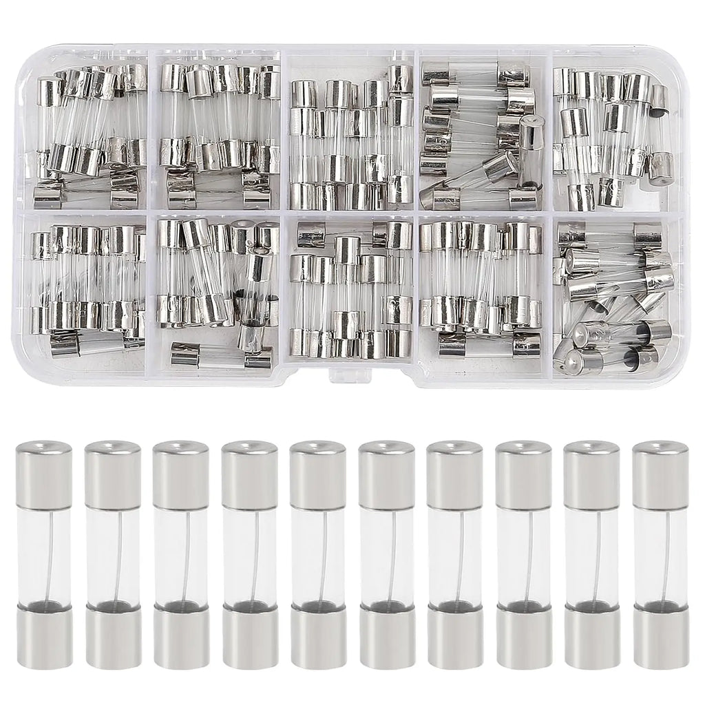 100 Pcs 125V Christmas Light Fuses Kit 5x20mm Max Glass Fuses - 10 Values Set including 0.5A 1A 2.5A 3A 5A 7A 8A 10A 15A 20A