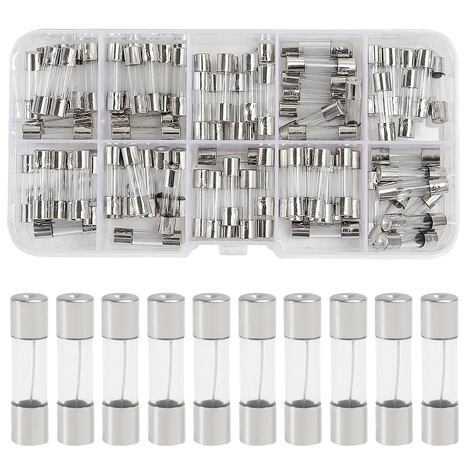 100 Pcs 125V Christmas Light Fuses Kit 5x20mm Max Glass Fuses - 10 Values Set including 0.5A 1A 2.5A 3A 5A 7A 8A 10A 15A 20A