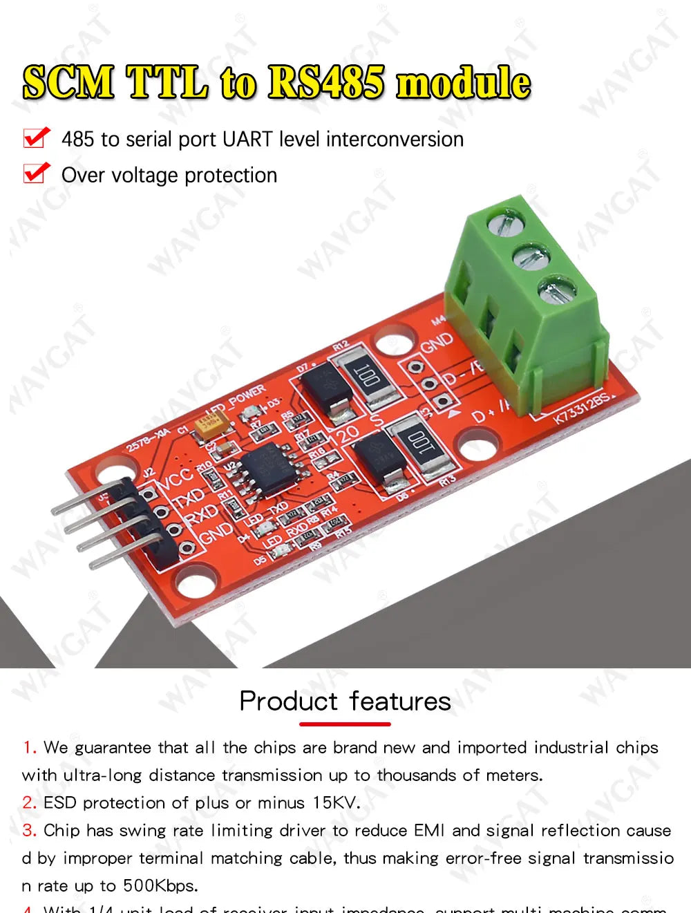 MAX3485 TTL to RS485 Converter Module, UART Serial Port Level Transceiver with Overvoltage Protection