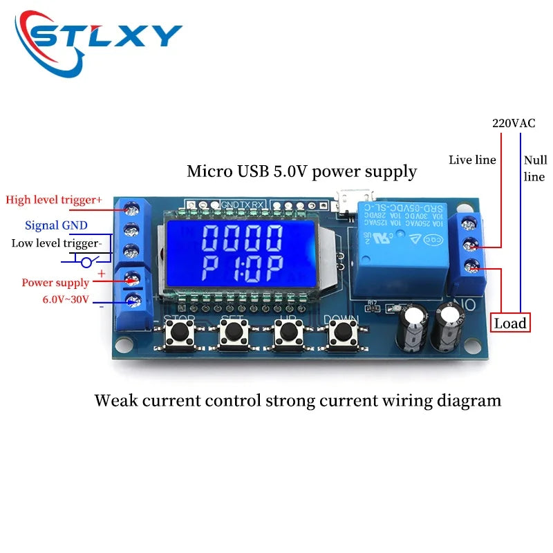 6-30V Micro USB Digital LCD Display Time Delay Relay Module Control Timer Switch Trigger Cycle Module XY-LJ02