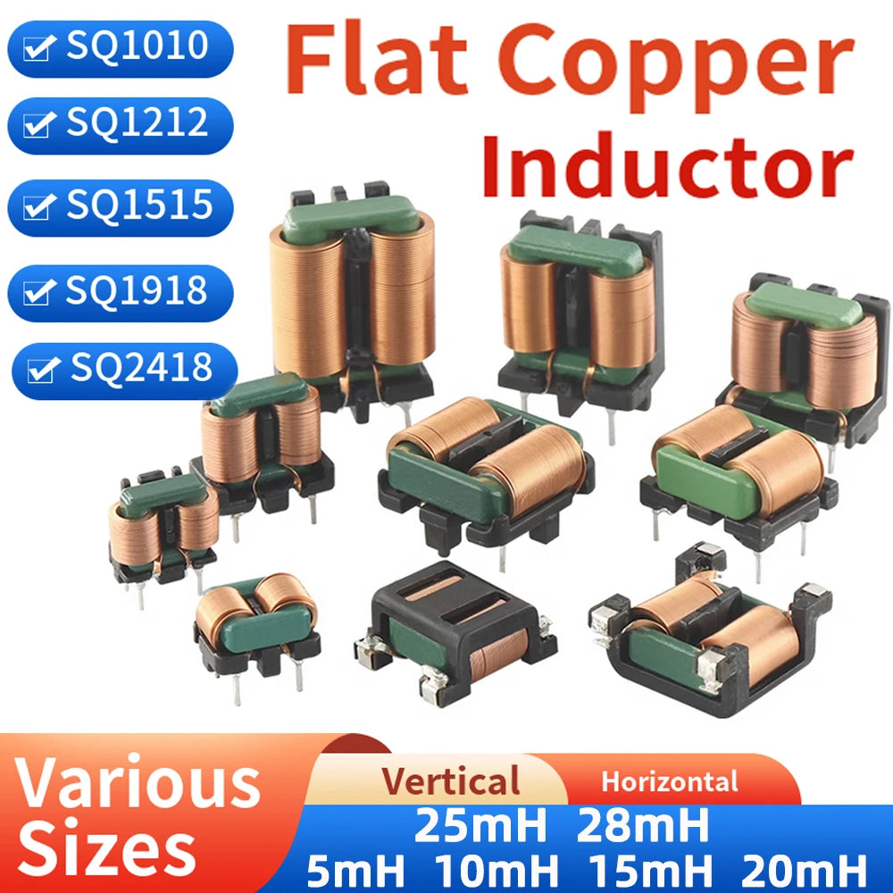 2pcs Flat Copper Wire EMI Filter Inductor Common Mode Square Ferrite Core Magnetic Coil 5mH 10mH 15mH 20mH 25mH 28mH SQ2418