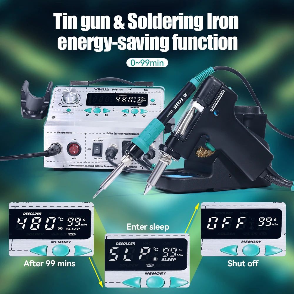 YIHUA 948-II Suction Tin Gun Desoldering Station Hot Air Gun Soldering Iron Suction Pen 4 IN 1 Intelligent Soldering Station